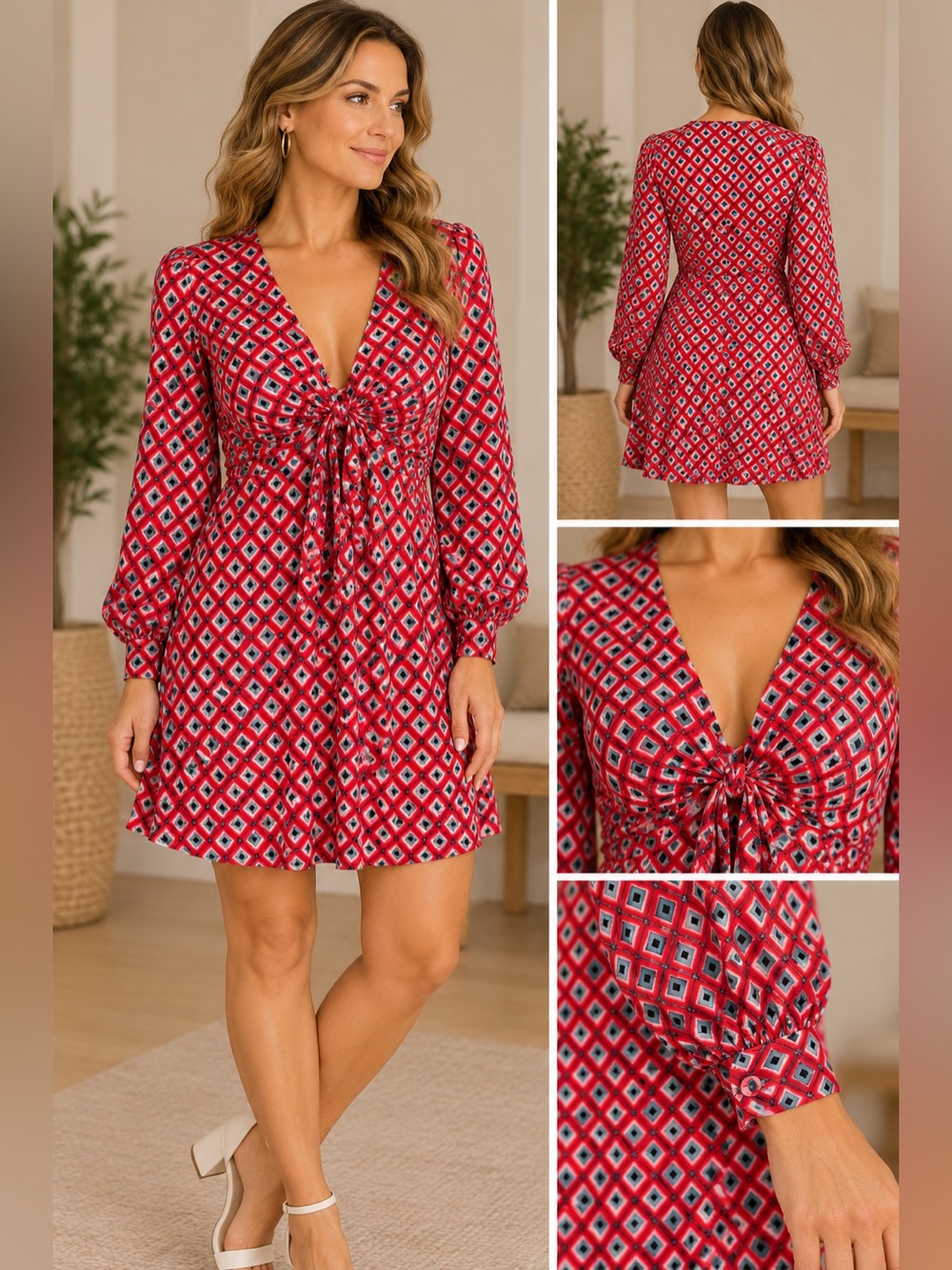 Free people-Red Geometric Patterned Dress